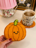 Halloween autumn season punch needle mug rugs, coasters : Pumpkin
