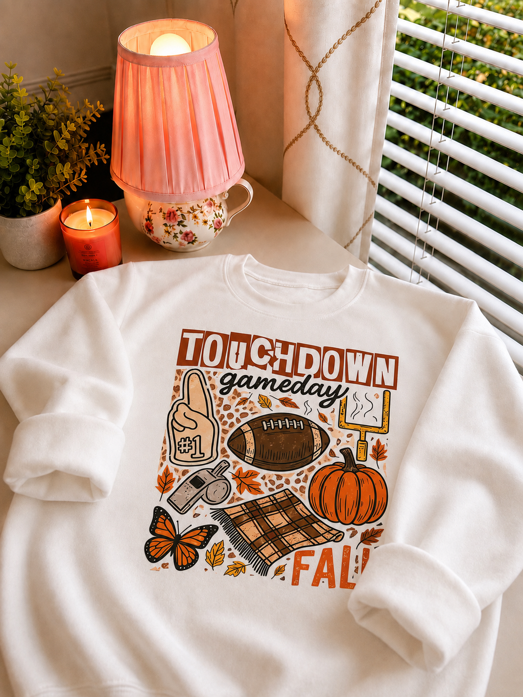 Touchdown Game Day Crewneck in White