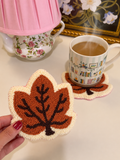 Halloween autumn season punch needle mug rugs, coasters : Brown leaf