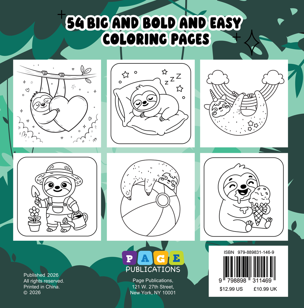 Cozy Sloths Bold and Easy Coloring Book