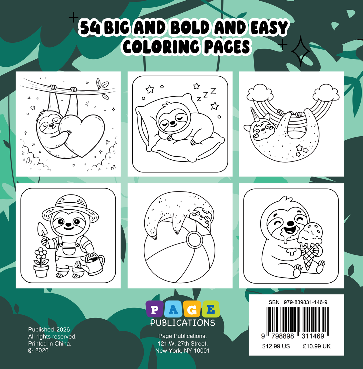 Cozy Sloths Bold and Easy Coloring Book