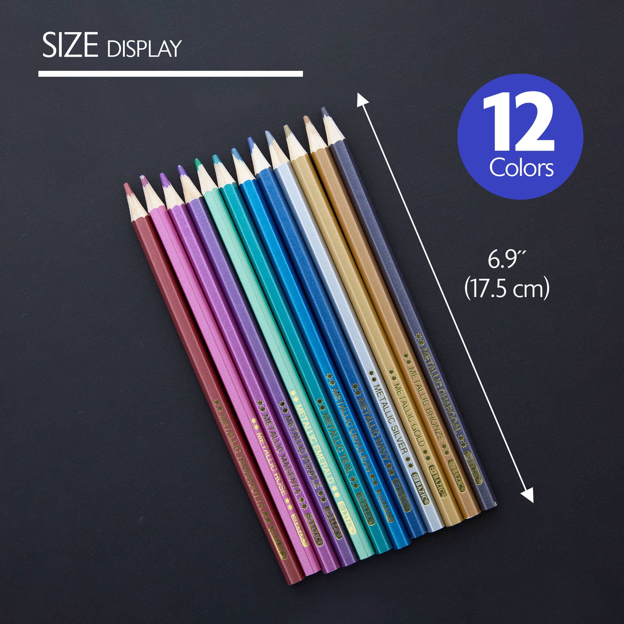 12 Metallic Colors Colored Pencils, Smooth Color Lead