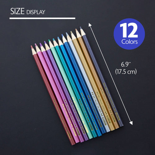 12 Metallic Colors Colored Pencils, Smooth Color Lead