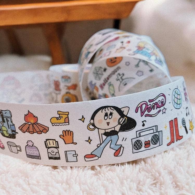 Kawaii Girl Power Washi Tape, Bullet Journal Scrapbook Tape