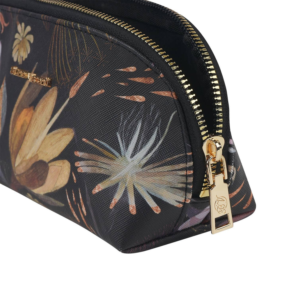 Vegan Leather Zip Pouch - Night Flowers