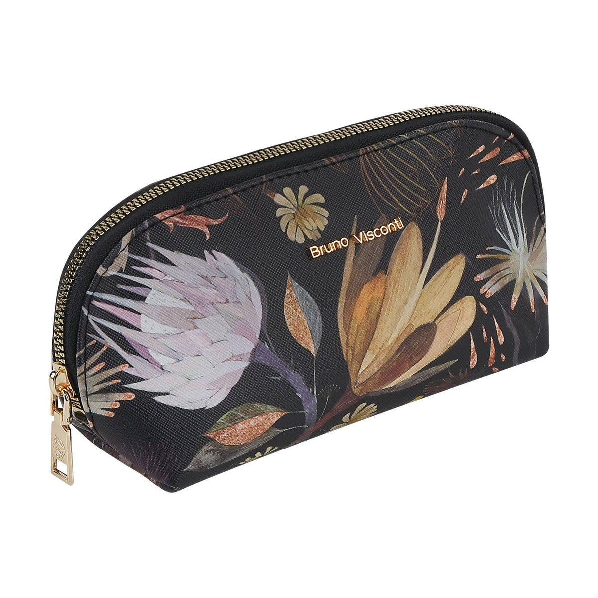 Vegan Leather Zip Pouch - Night Flowers