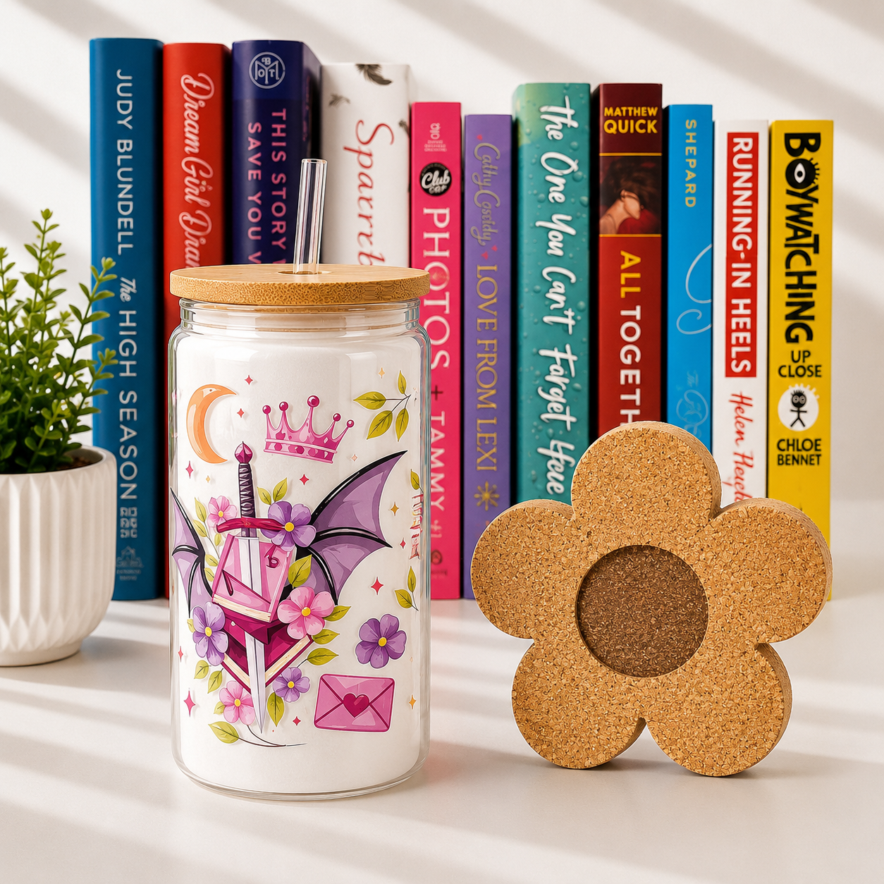Romantasy 16oz Bamboo Lid Glass Cup