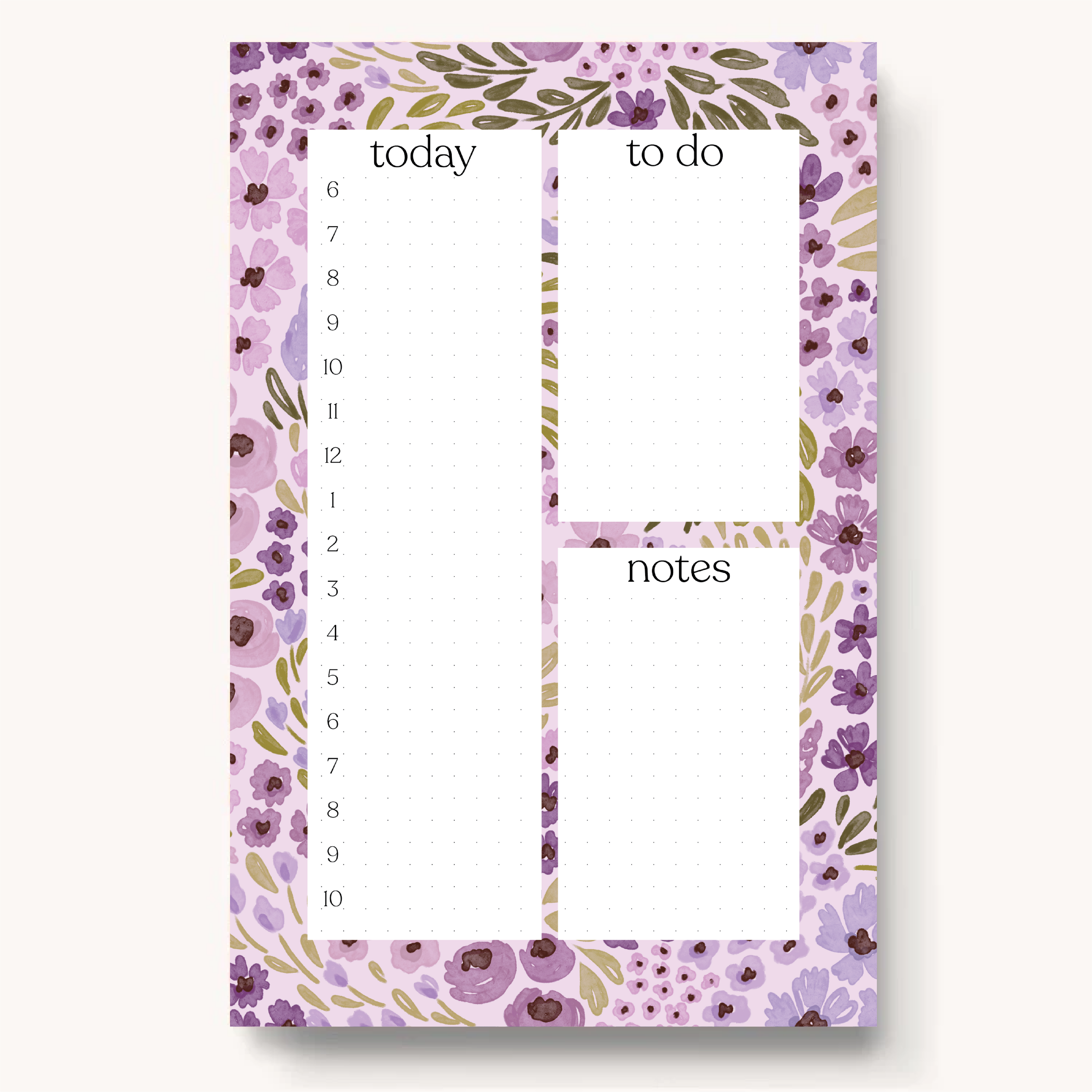 Floral Daily Planner Notepad: Lilac Floral