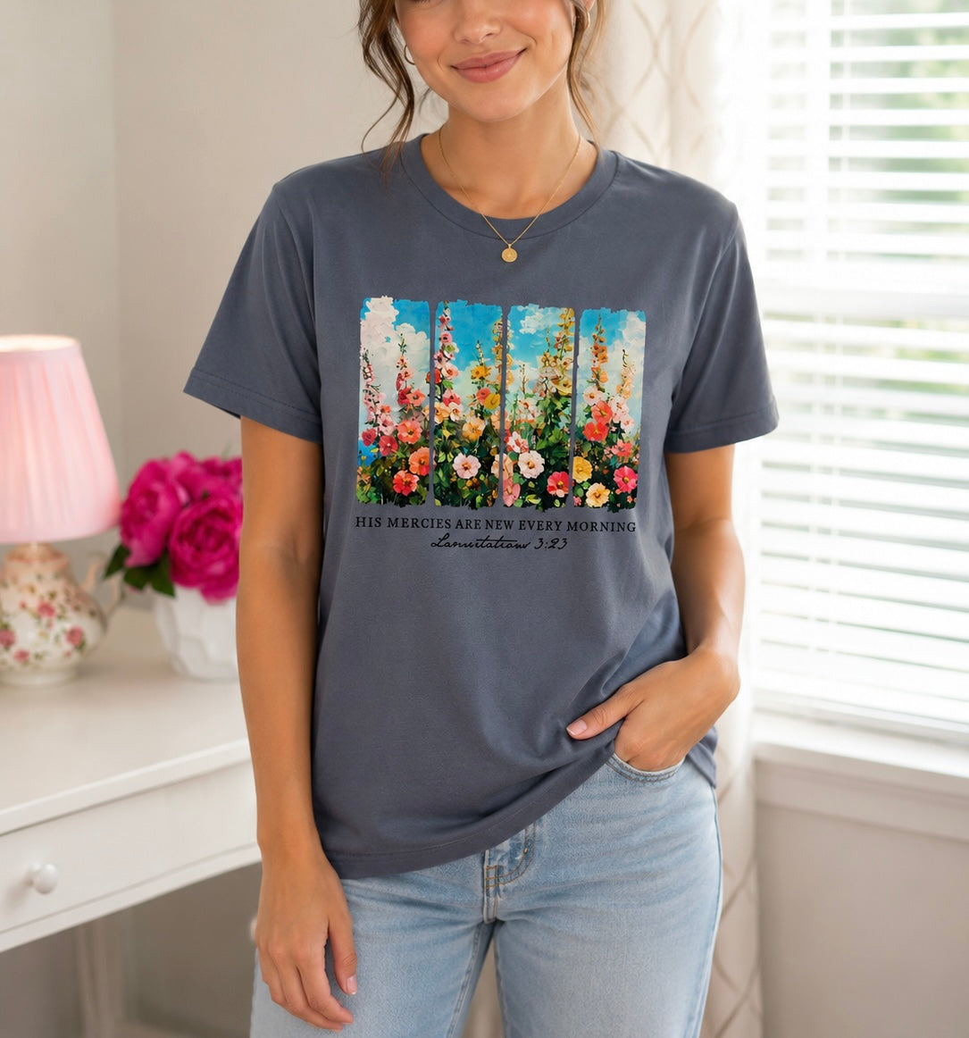 His Mercies Are New Every Morning T- Shirt in Gray