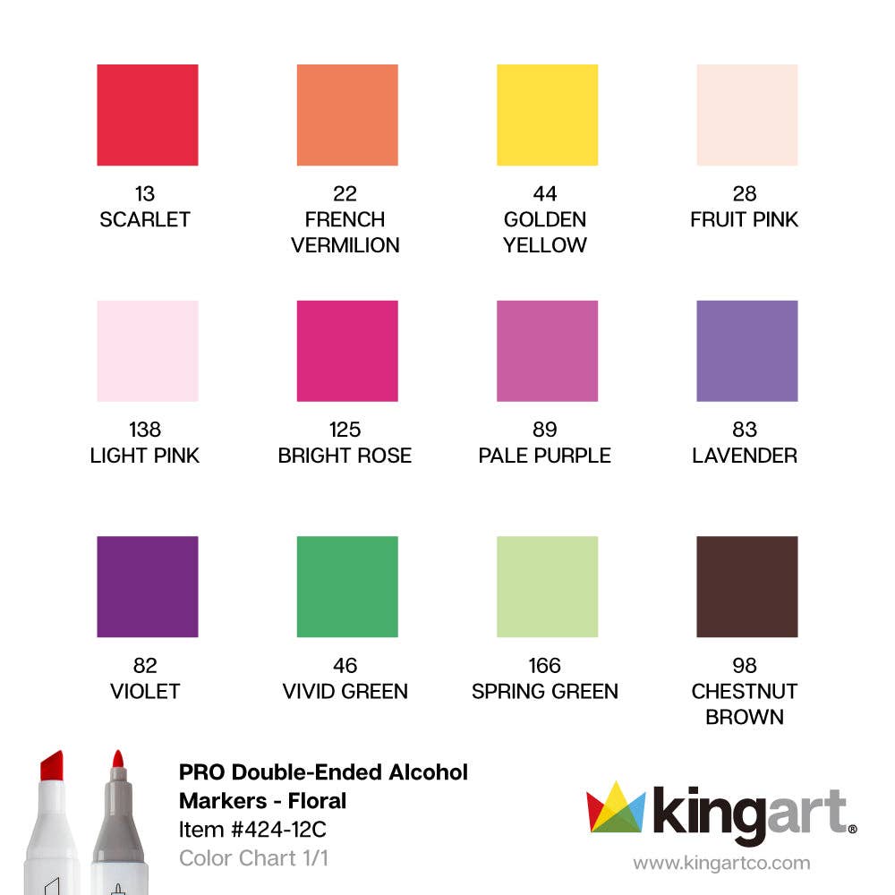 PRO Double-Ended Alcohol Markers - 12 Floral Colors