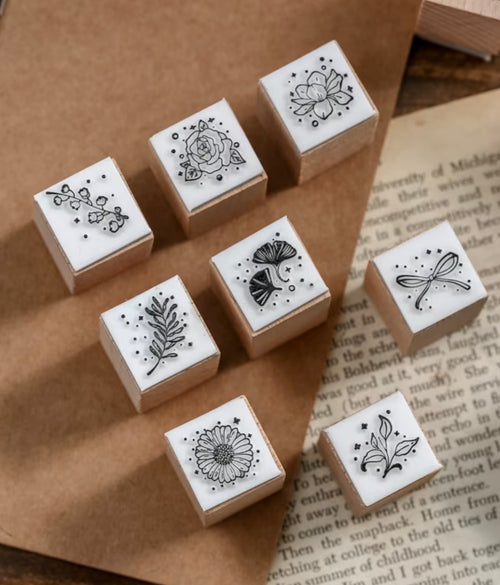 16pcs Box Vintage Floral Wooden Rubber Seal Stamp