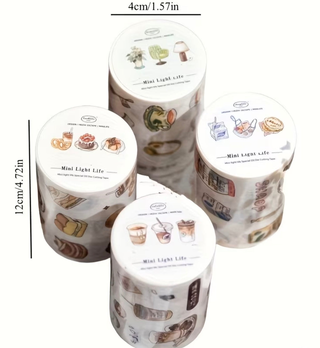 Mini Light Life Washi Paper Material Coffee Stickers - 4Pk Roll