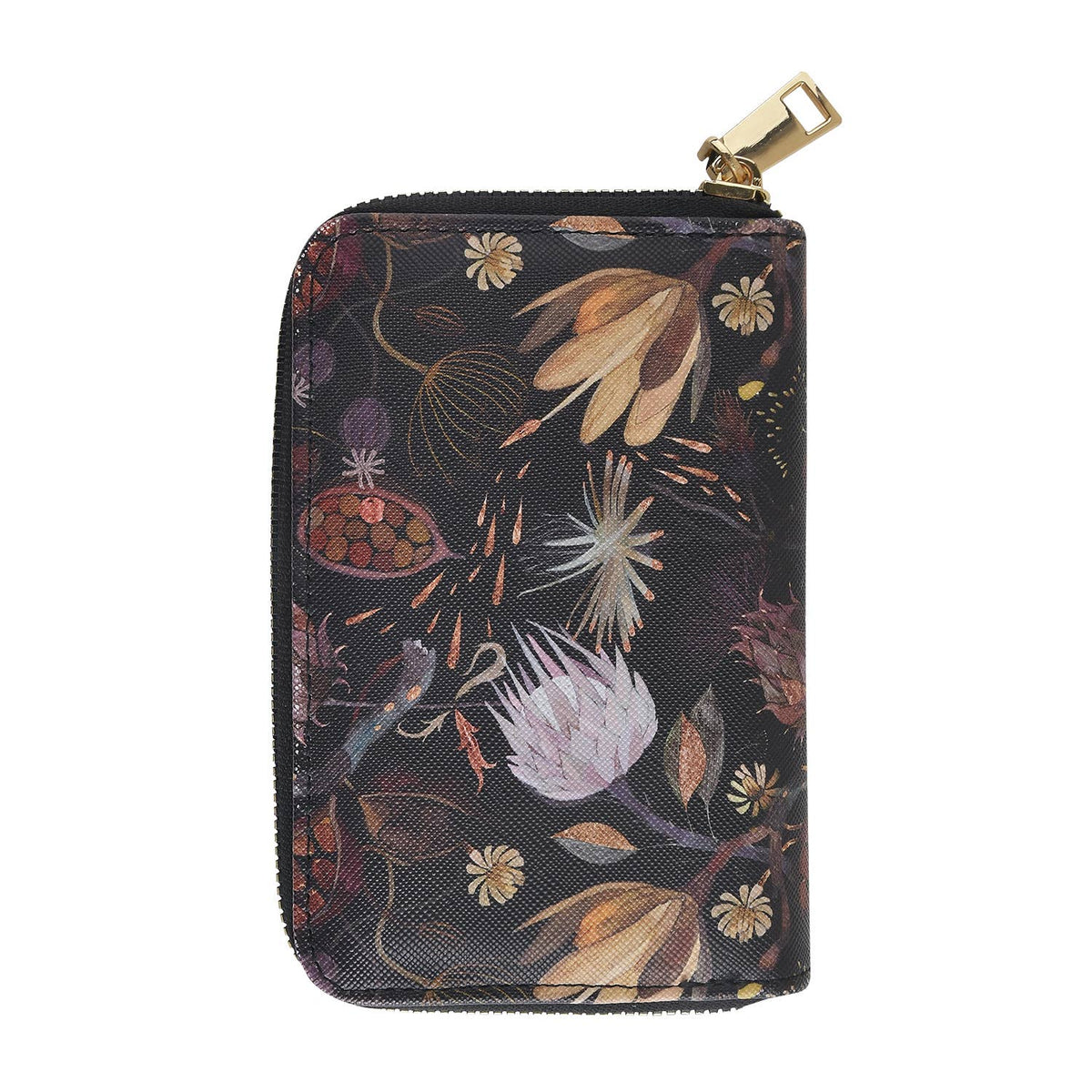 Vegan Leather Zip Wallet - Night Flowers