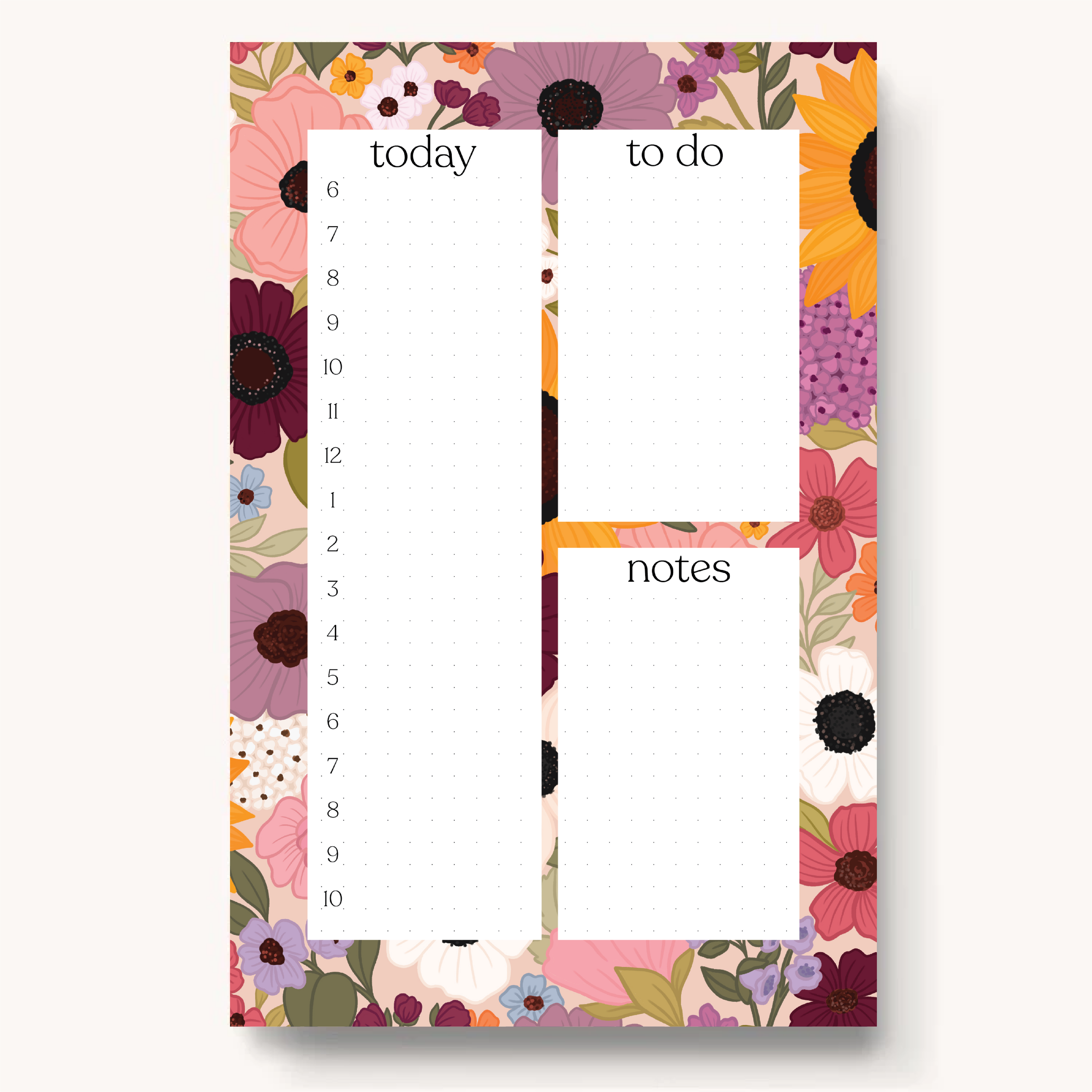 Floral Daily Planner Notepad: Rainbow Garden