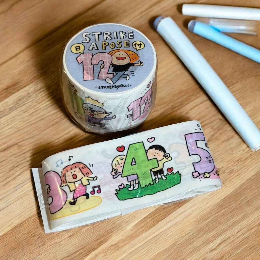 Strike a Pose Washi Tape: Numbered Kawaii Journaling Tape