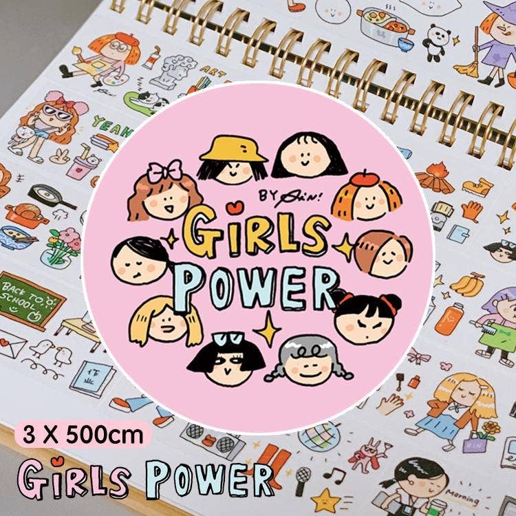 Kawaii Girl Power Washi Tape, Bullet Journal Scrapbook Tape