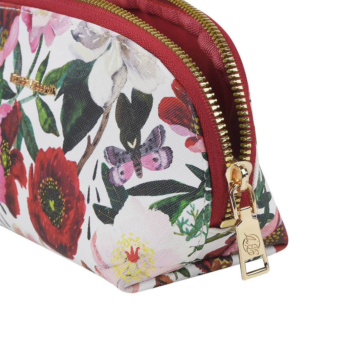 Vegan Leather Zip Pouch - Peonies
