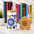 Cafecito y Chisme Blue 16oz Bamboo Lid Glass Cup