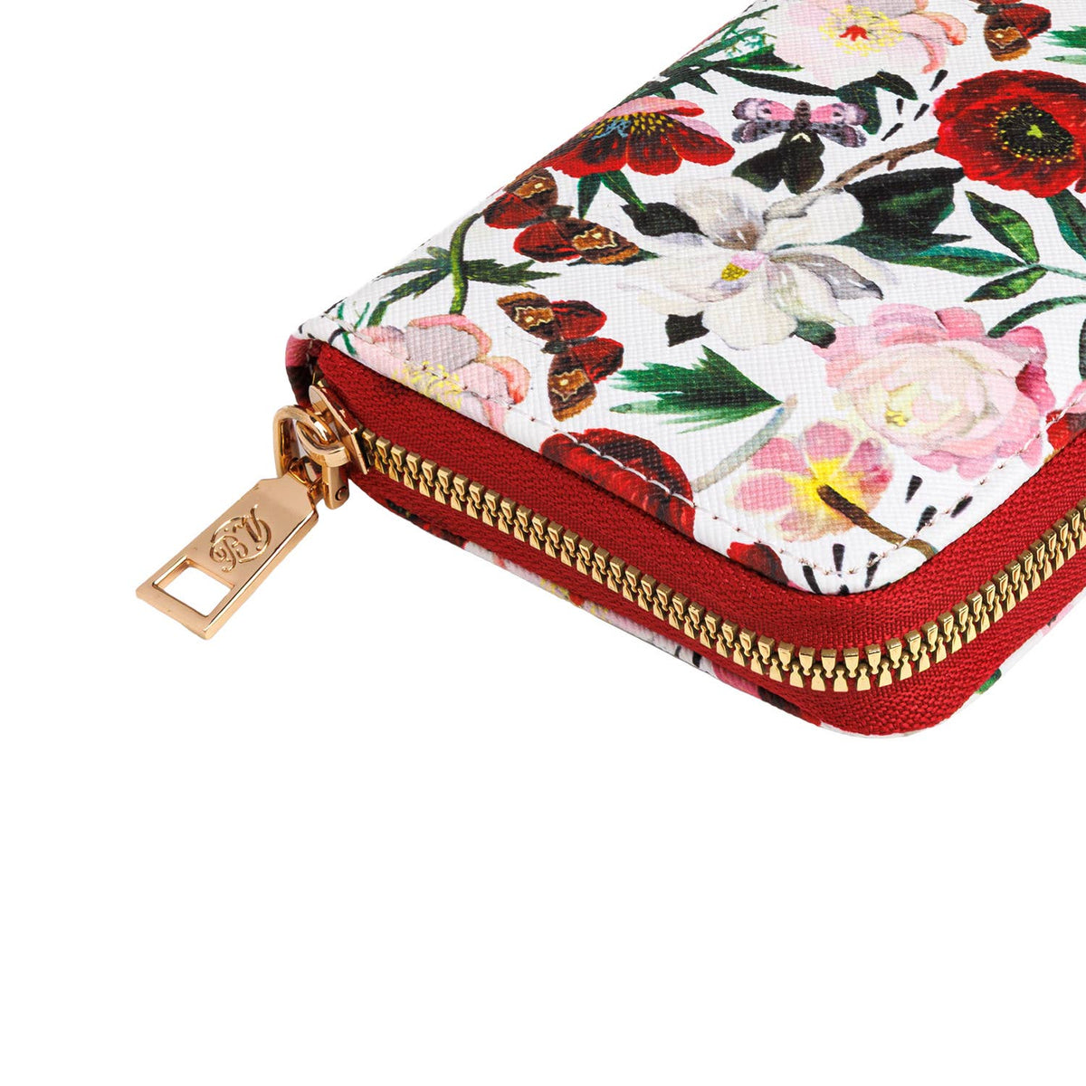 Vegan Leather Zip Wallet - Peonies