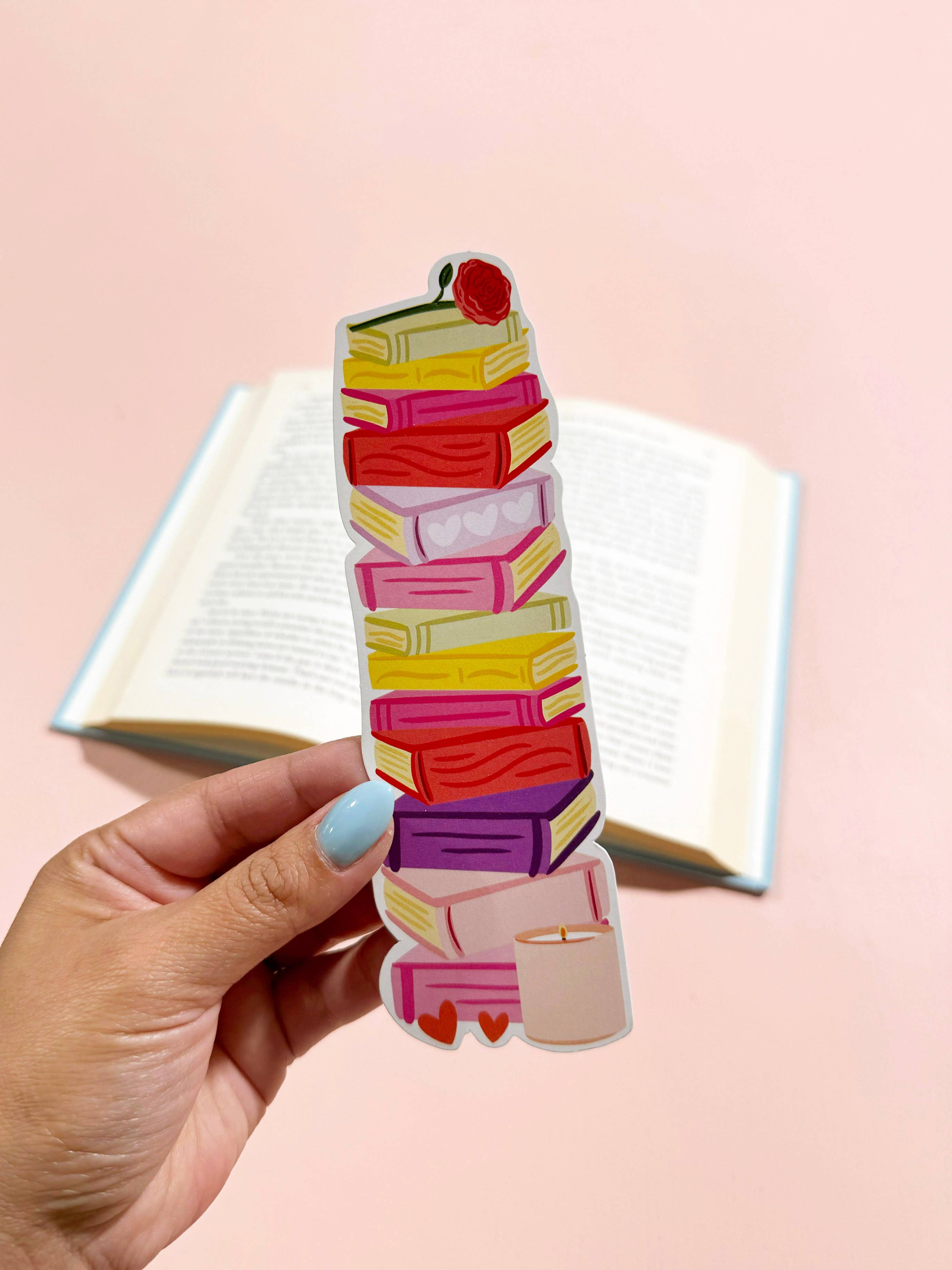 Romance Book Stack Die Cut Bookmark