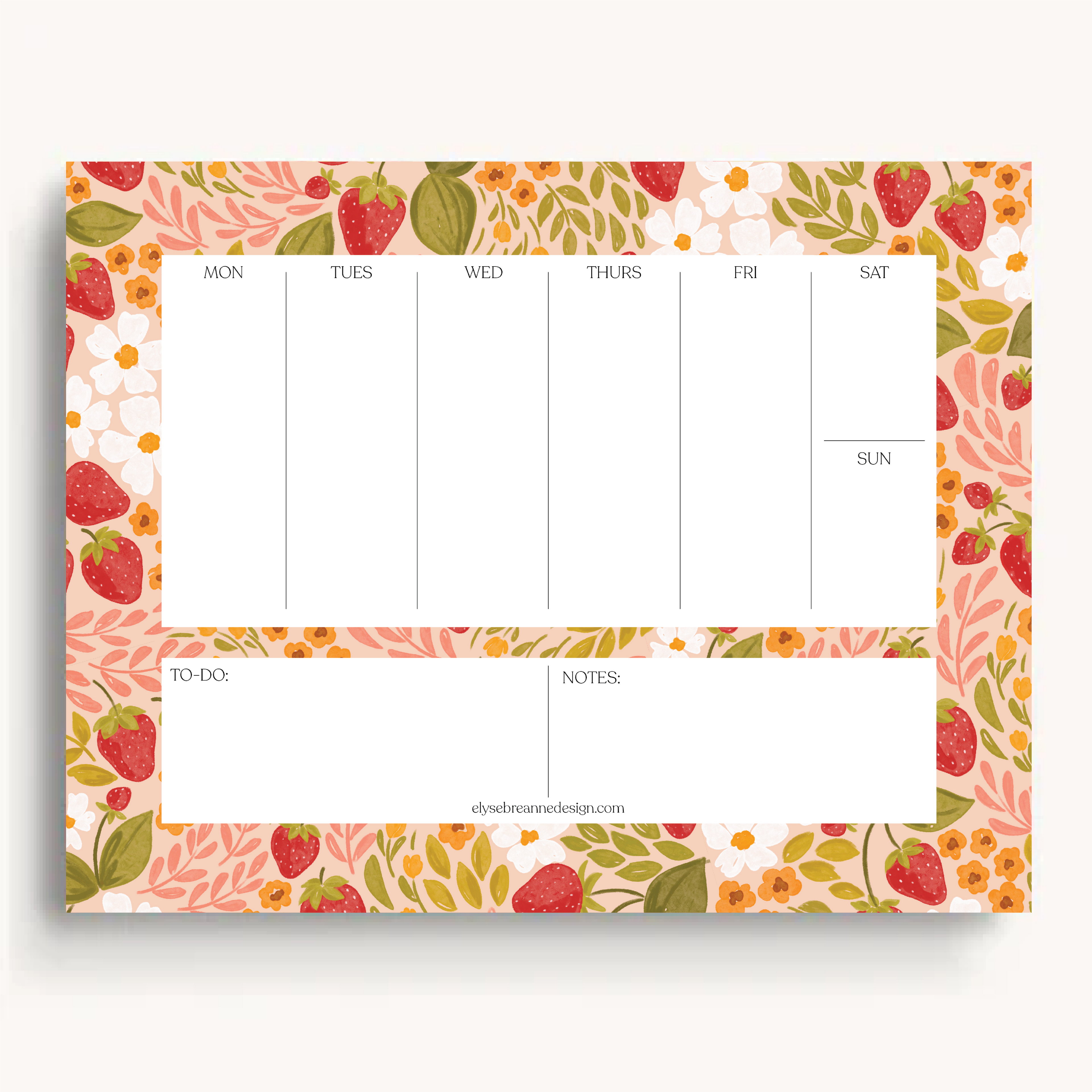 Floral Weekly Planner Notepad: Strawberry Patch