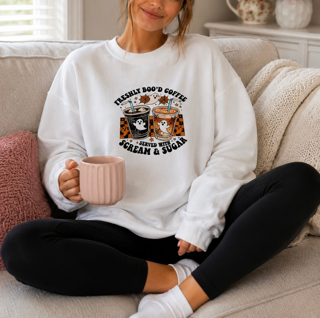 Freshly BOO'D Coffee Crewneck in White