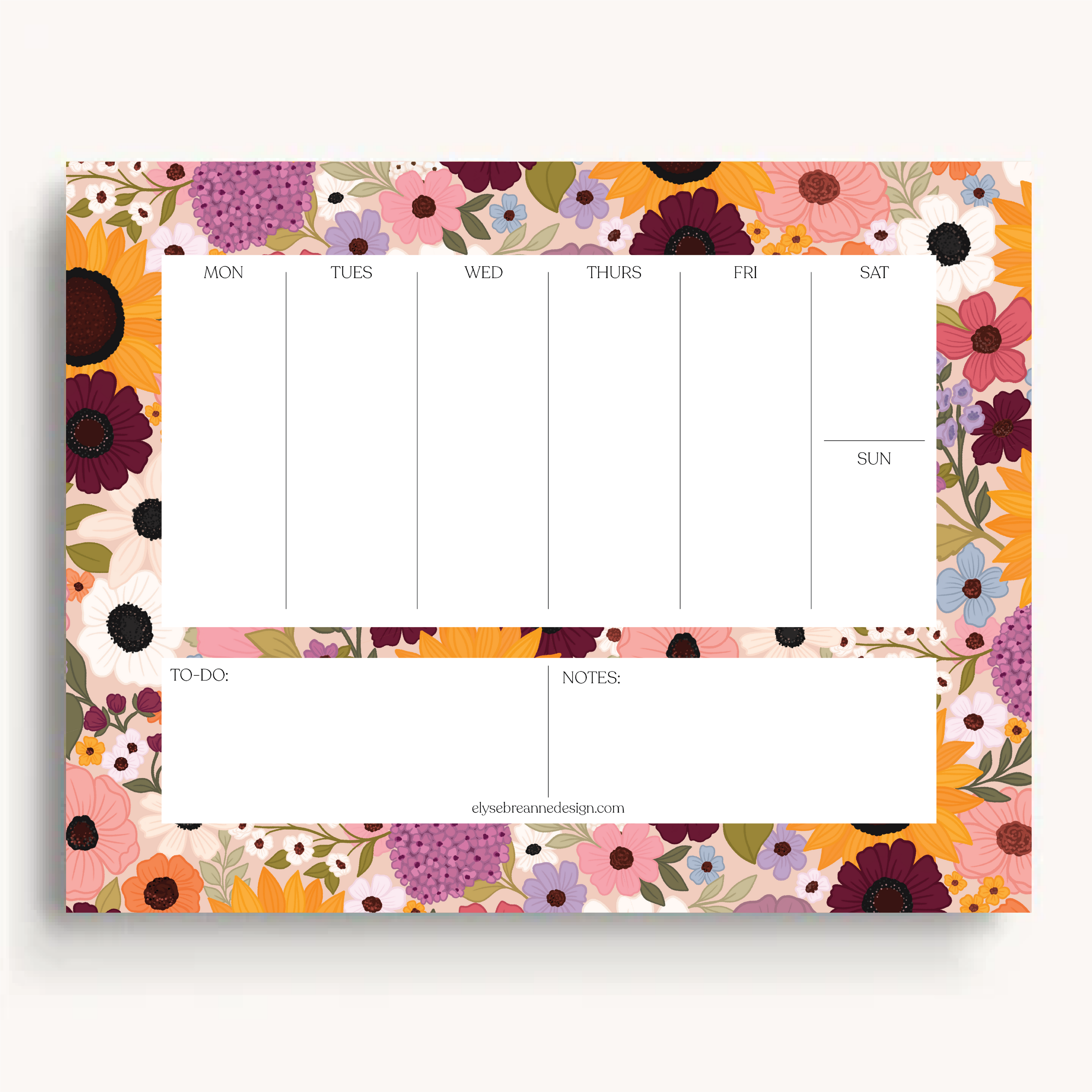 Floral Weekly Planner Notepad: Rainbow Garden