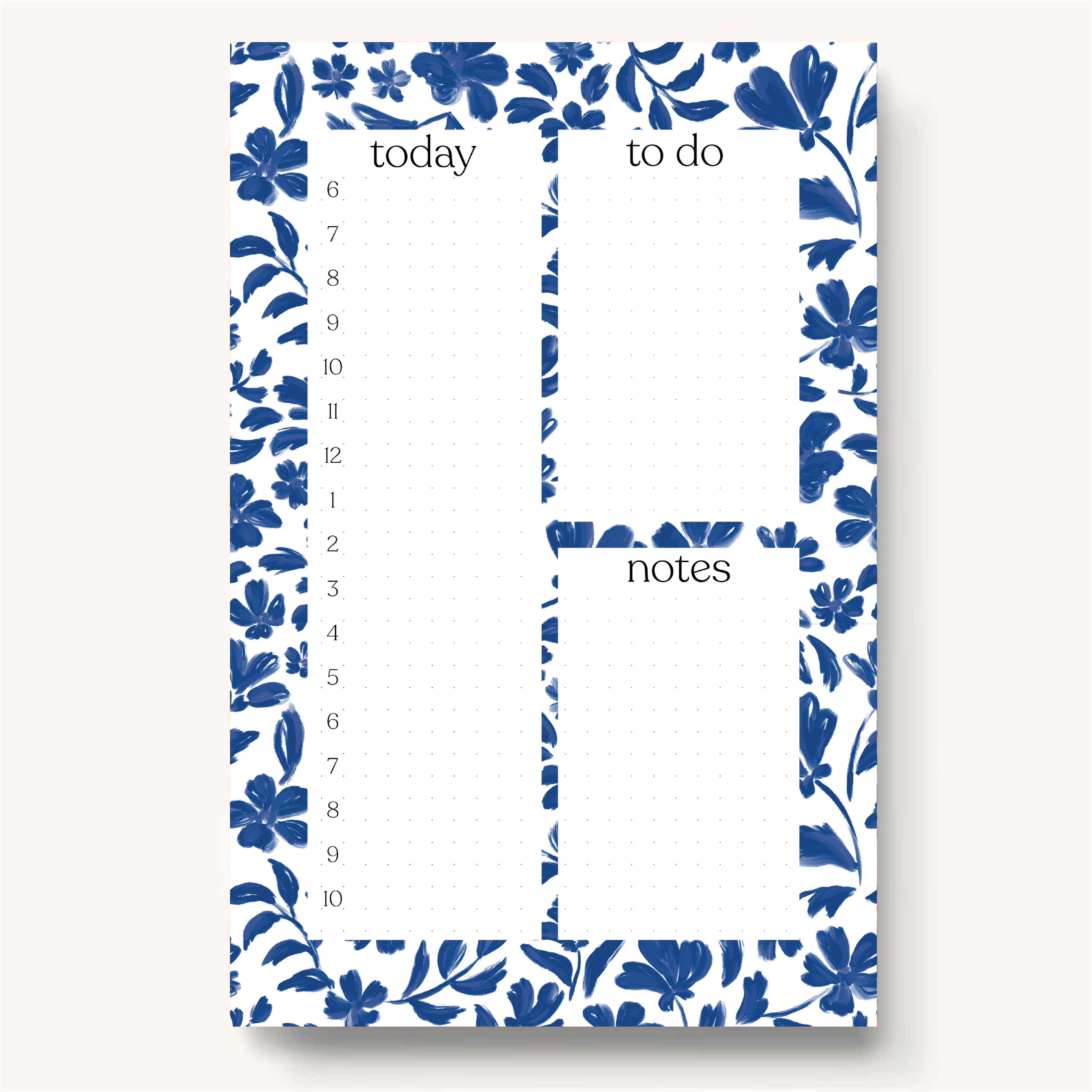 Floral Daily Planner Notepad: Porcelain Floral