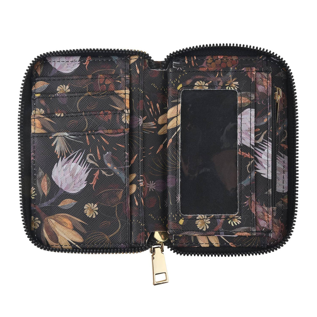 Vegan Leather Zip Wallet - Night Flowers
