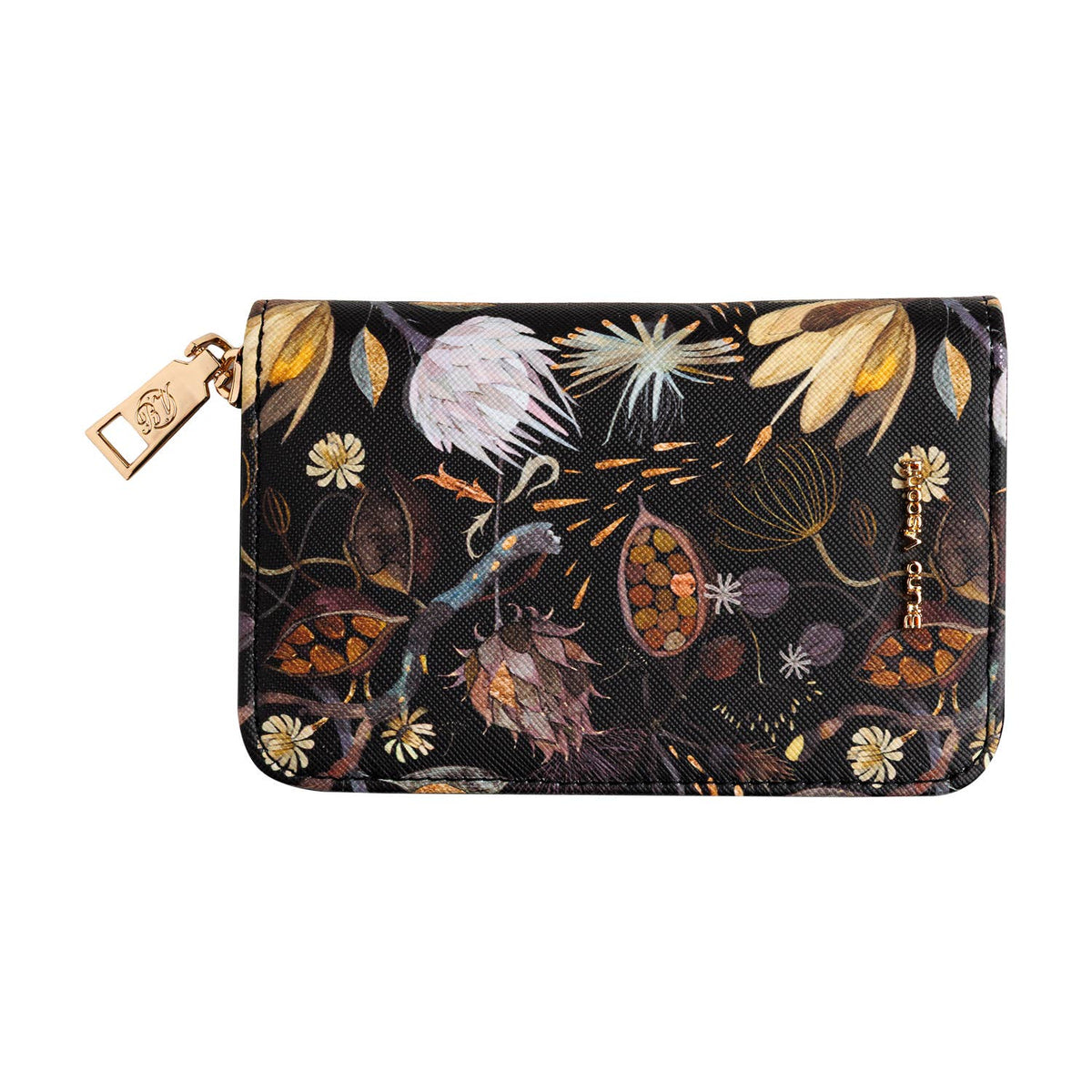 Vegan Leather Zip Wallet - Night Flowers