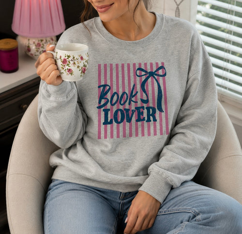 Book Lover Fleece Crewneck in Ash Grey