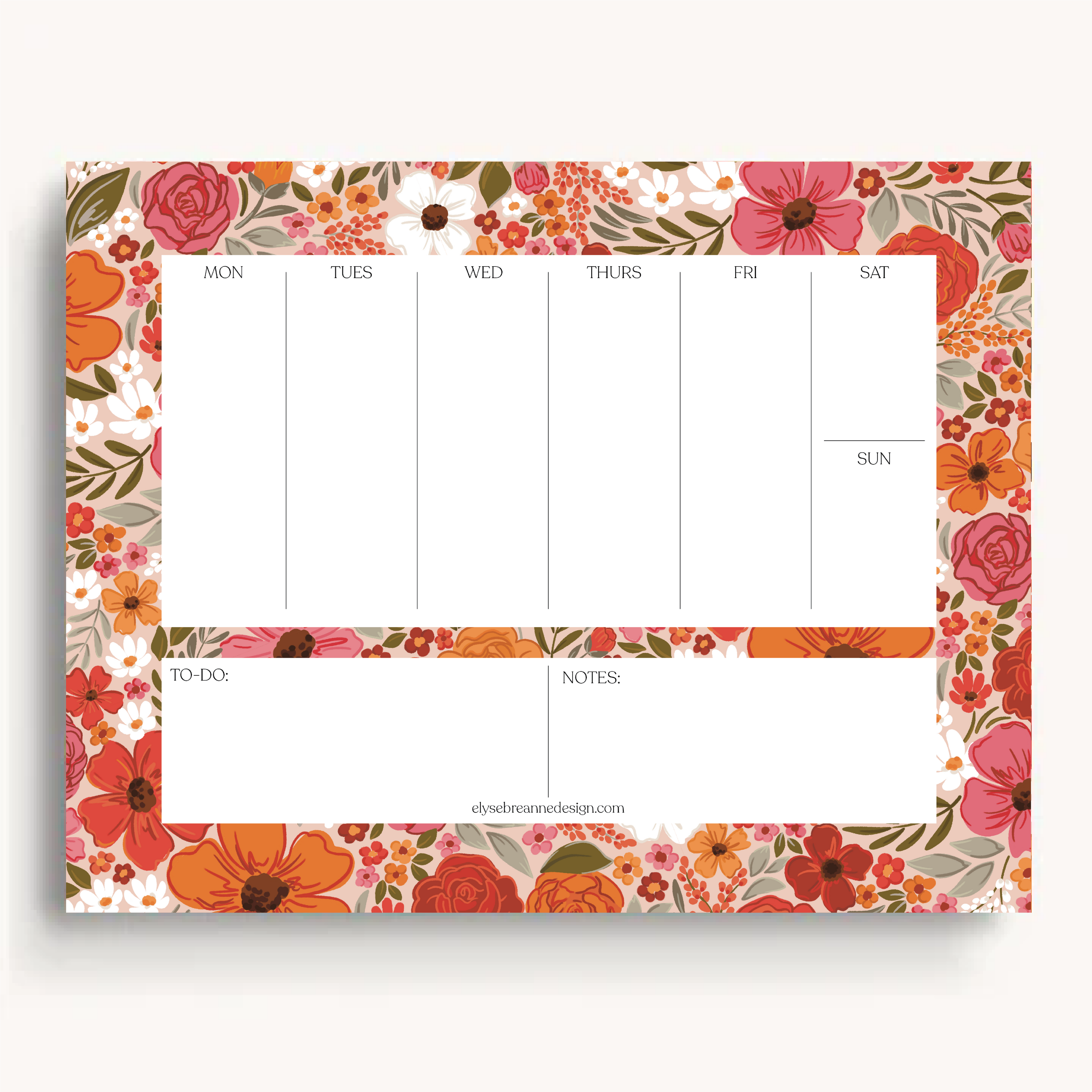 Floral Weekly Planner Notepad: Rosewood Blooms