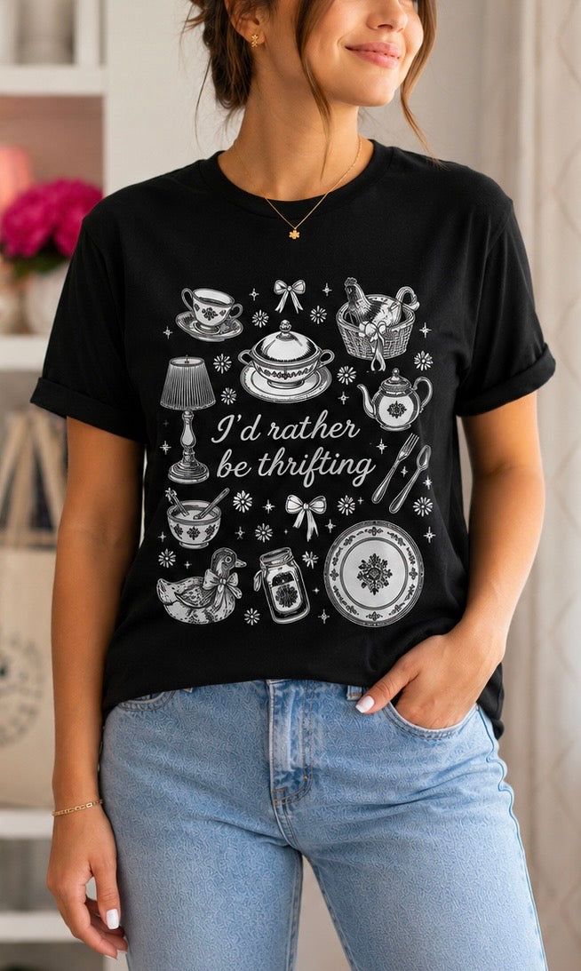 I'd Rather be Thrifting T- Shirt in Black
