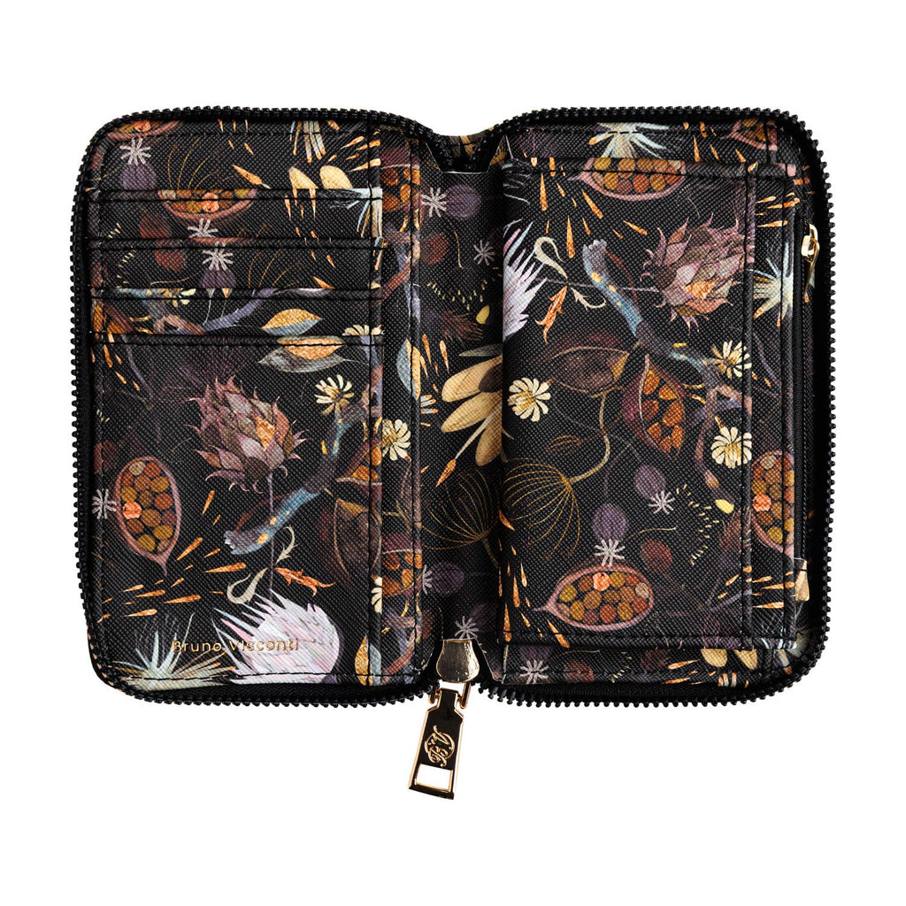 Vegan Leather Zip Wallet - Night Flowers