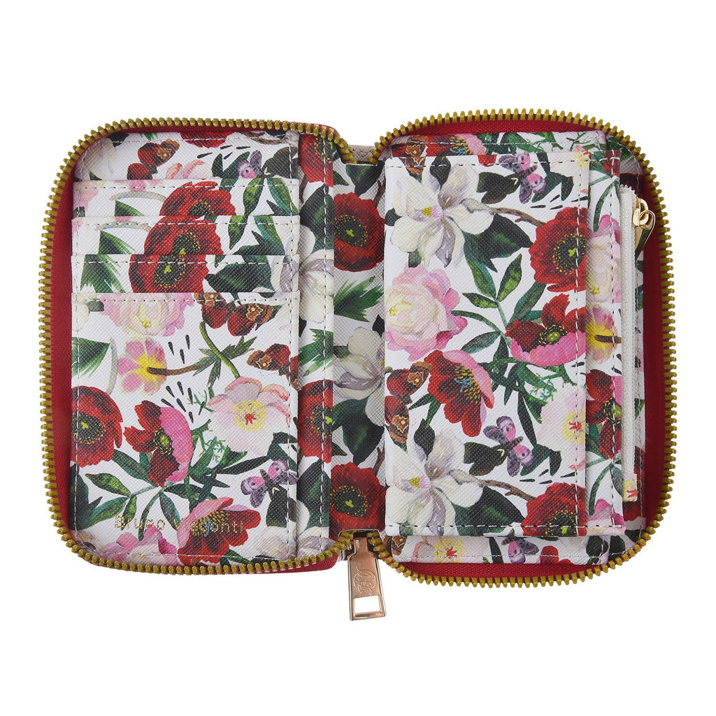 Vegan Leather Zip Wallet - Peonies