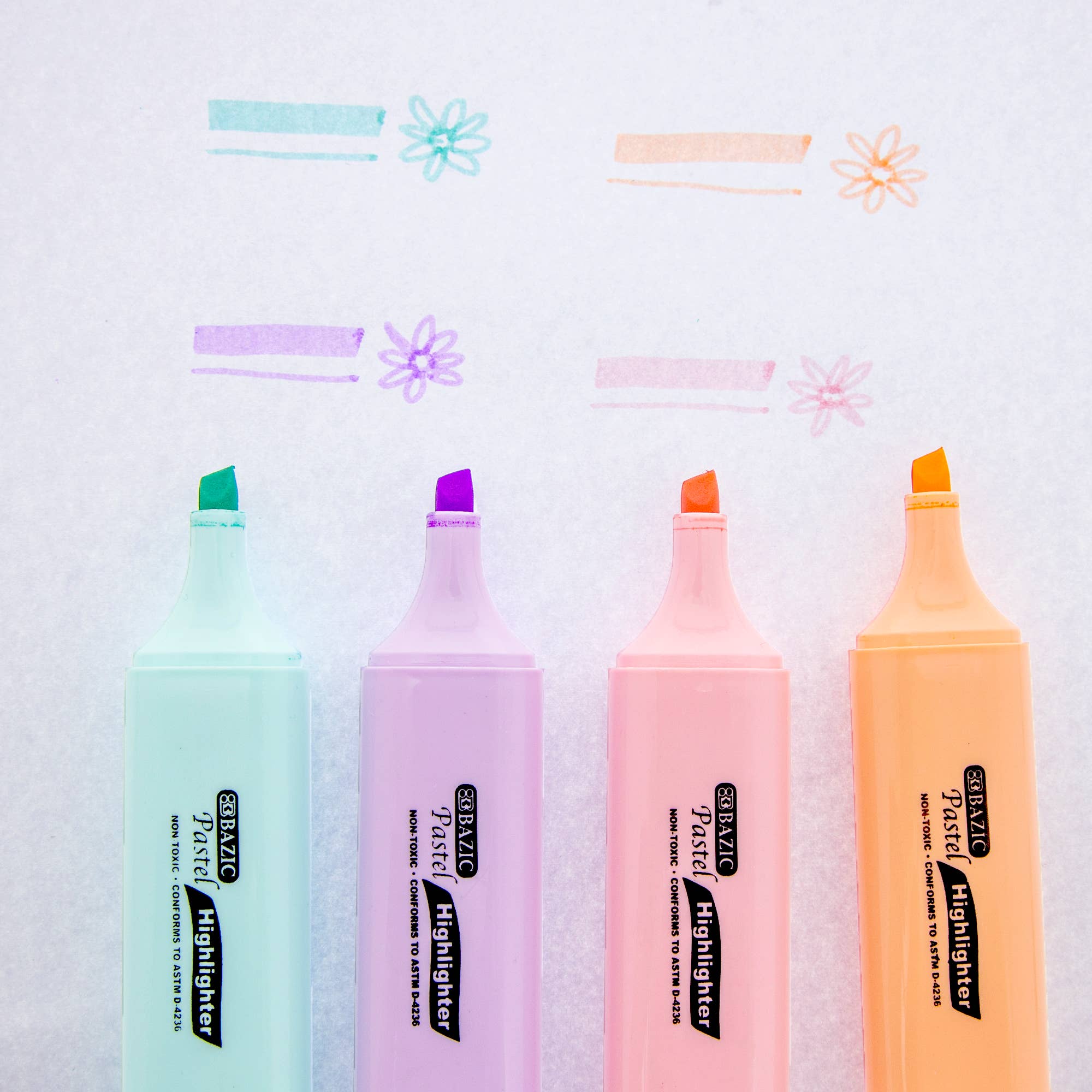 Pastel Highlighters w/ Pocket Clip (4/Pack)