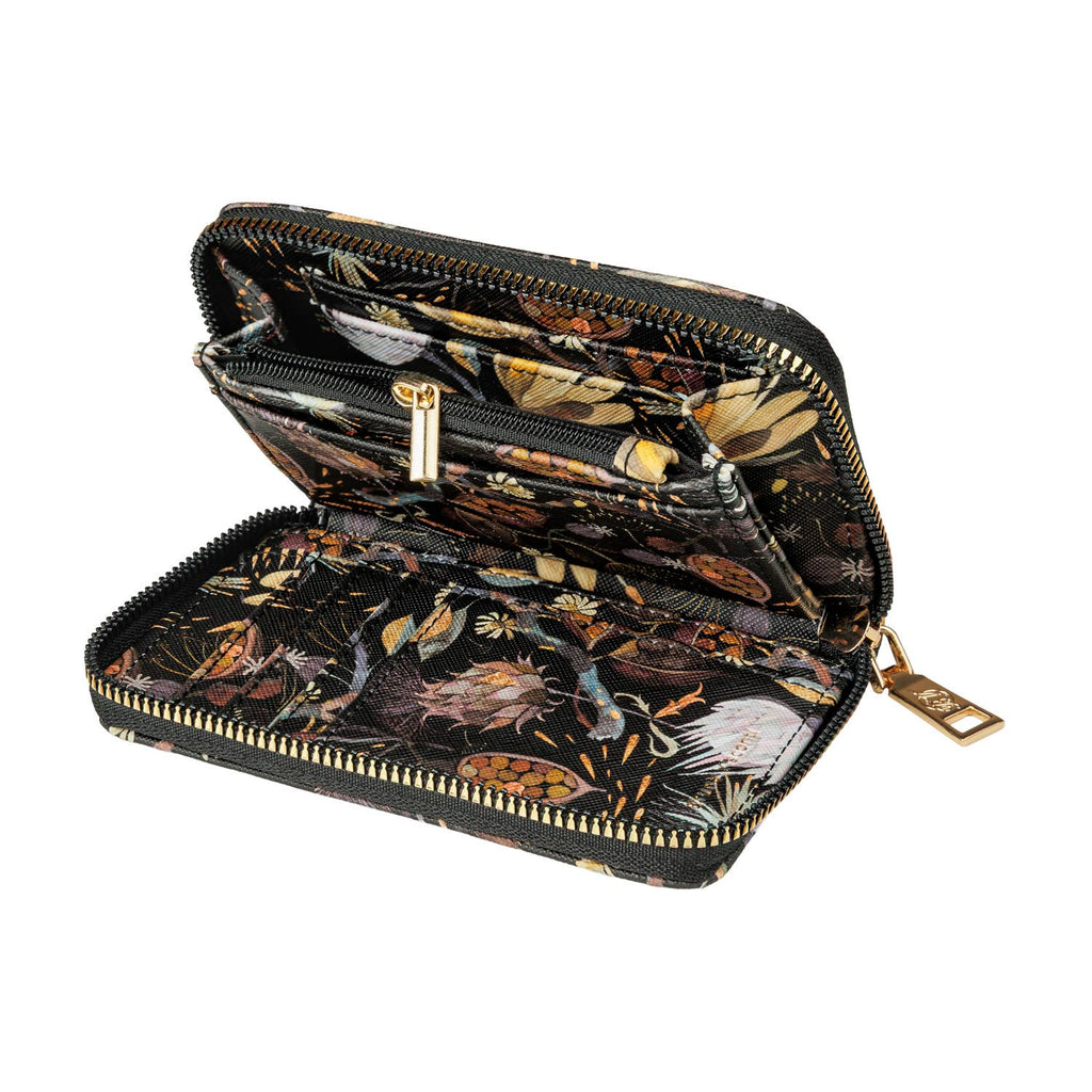 Vegan Leather Zip Wallet - Night Flowers