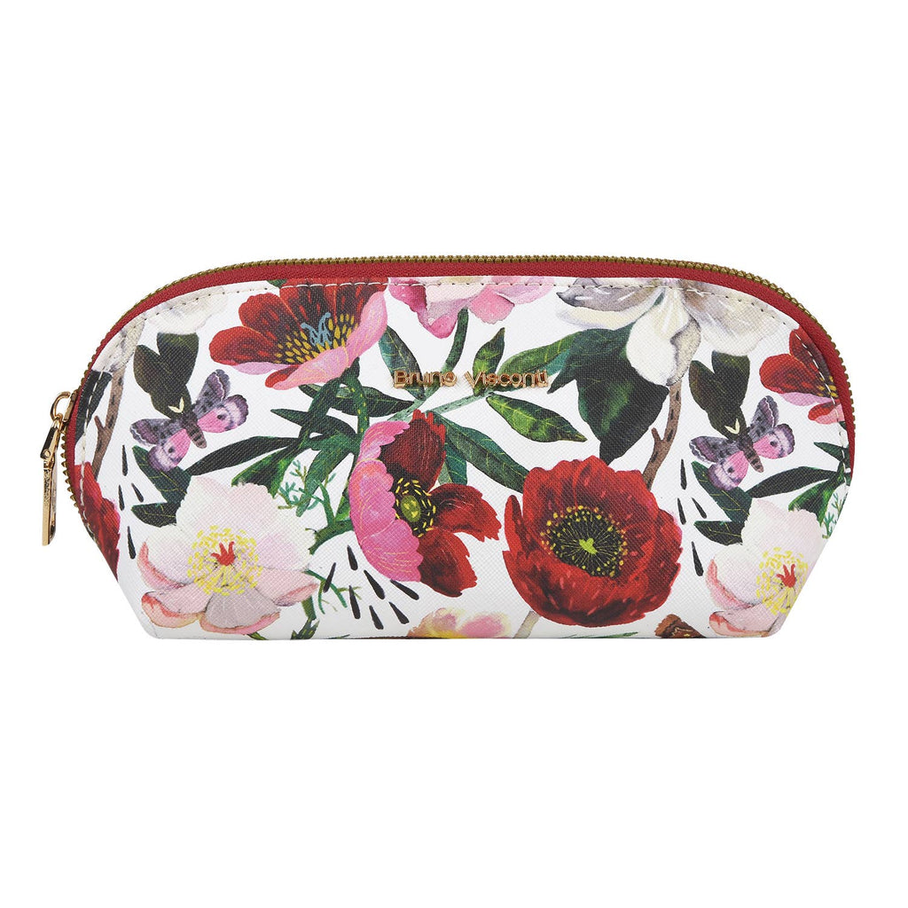 Vegan Leather Zip Pouch - Peonies