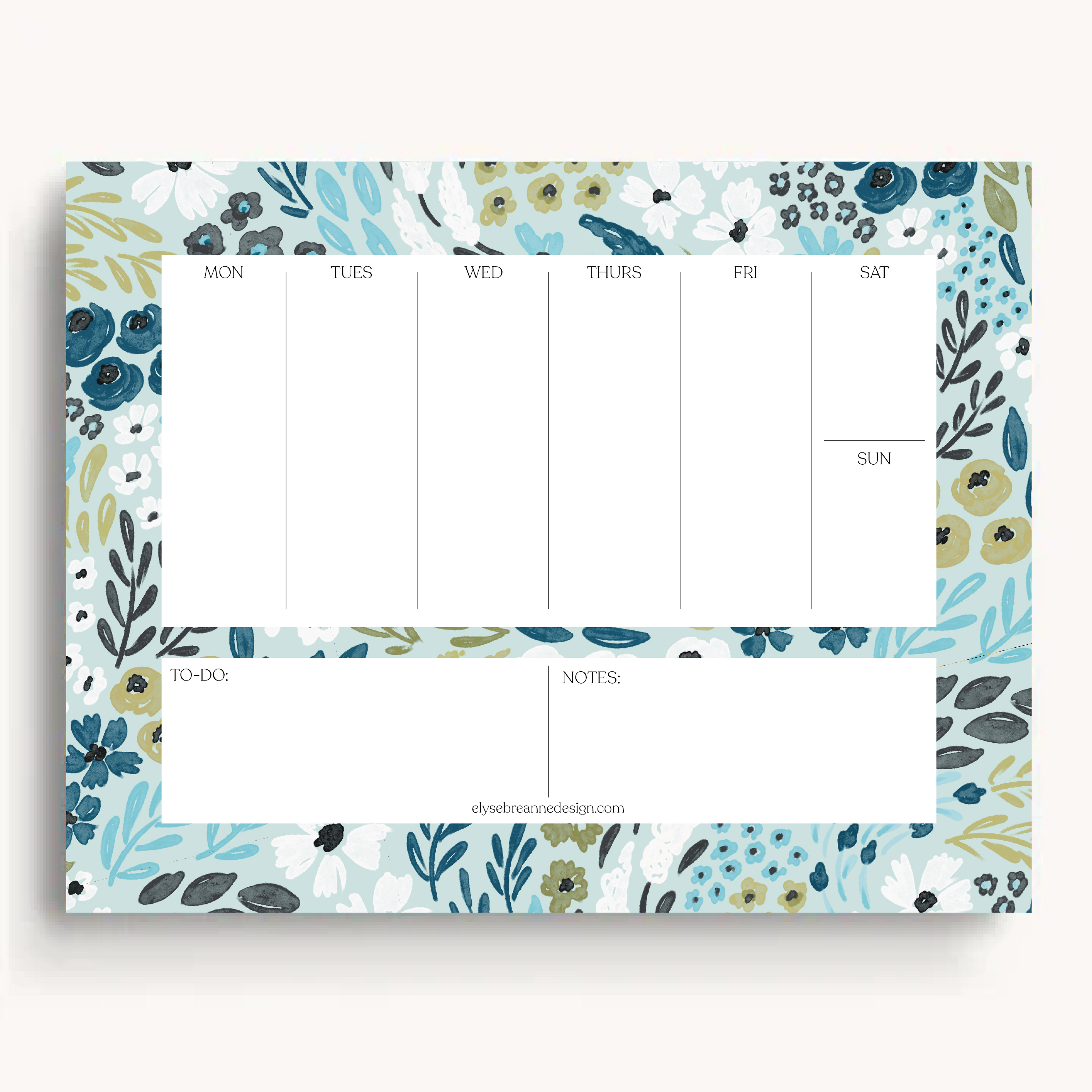 Floral Weekly Planner Notepad: Waterfall Floral