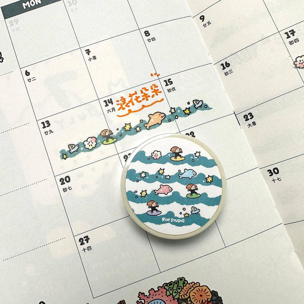 Wave mini Washi Tape - Surfing Beach decoration tape RiN! Studio