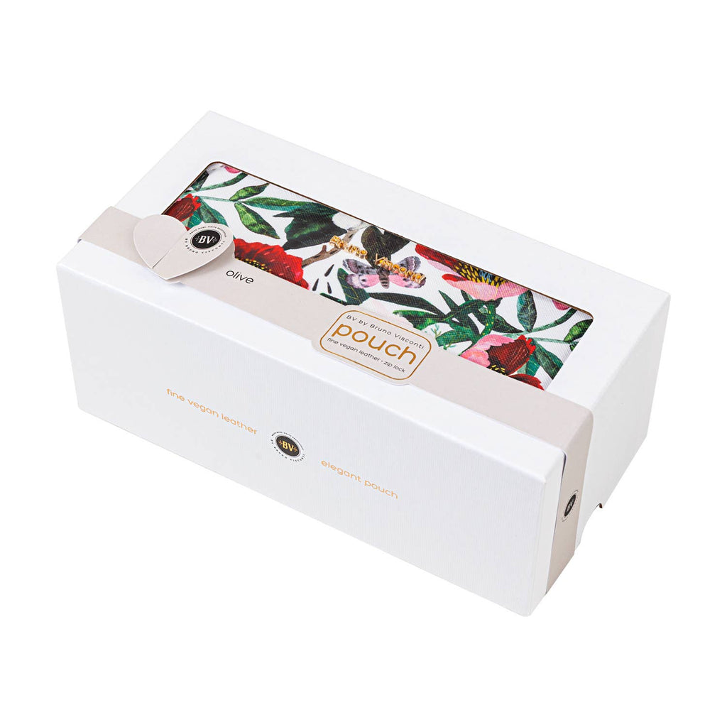 Vegan Leather Zip Pouch - Peonies