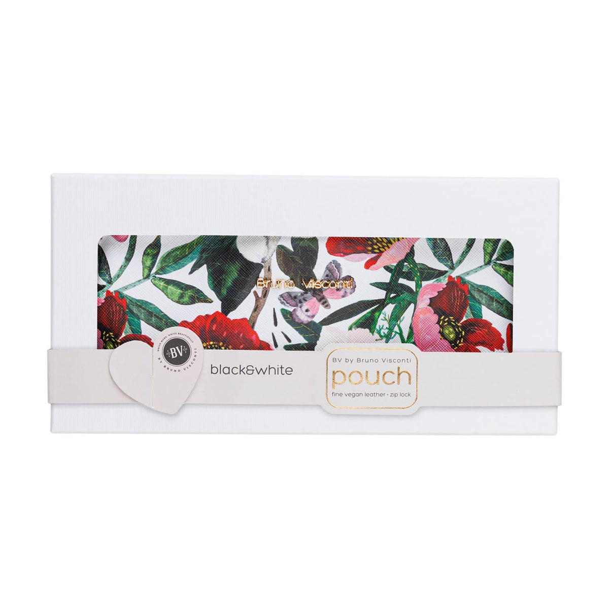 Vegan Leather Zip Pouch - Peonies