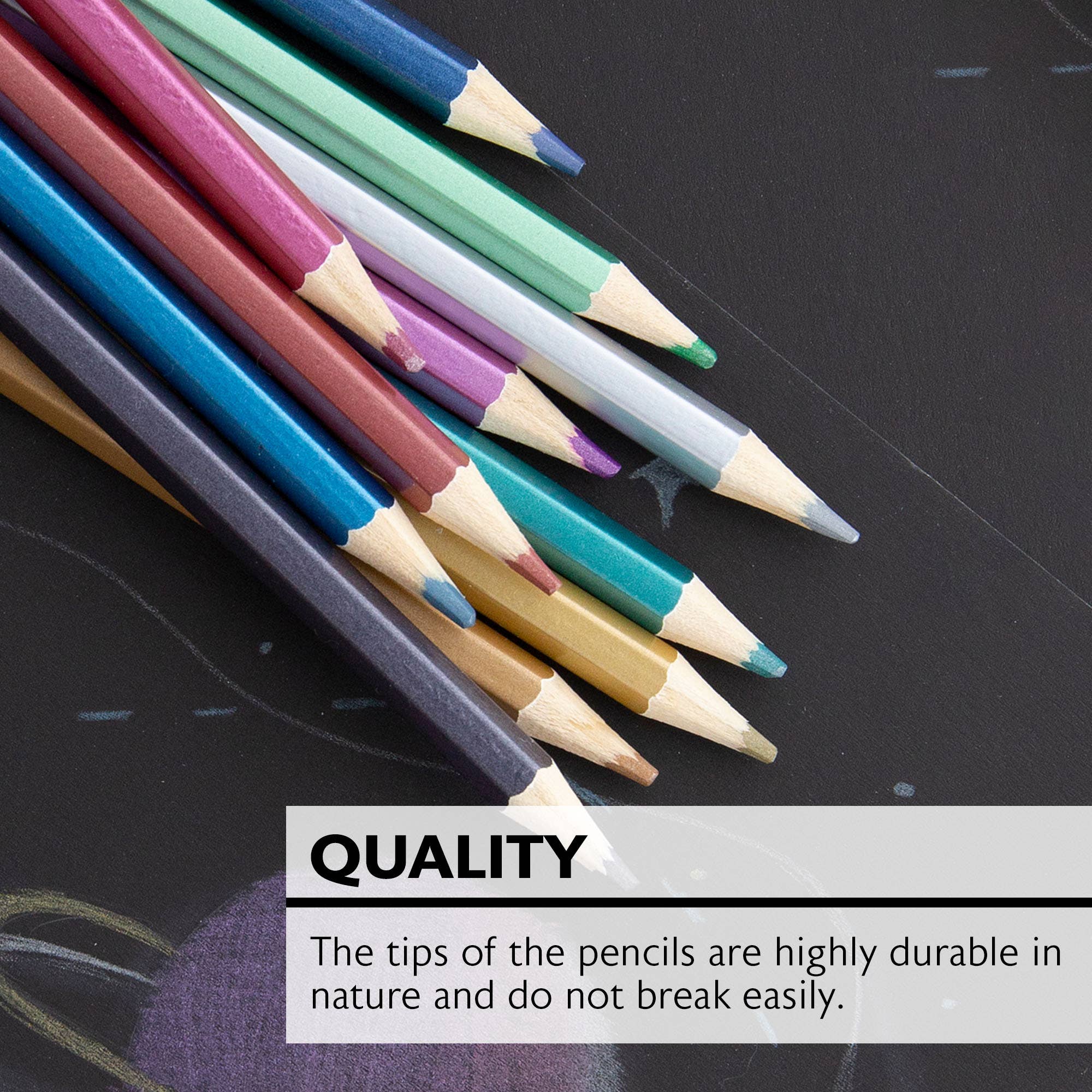 12 Metallic Colors Colored Pencils, Smooth Color Lead