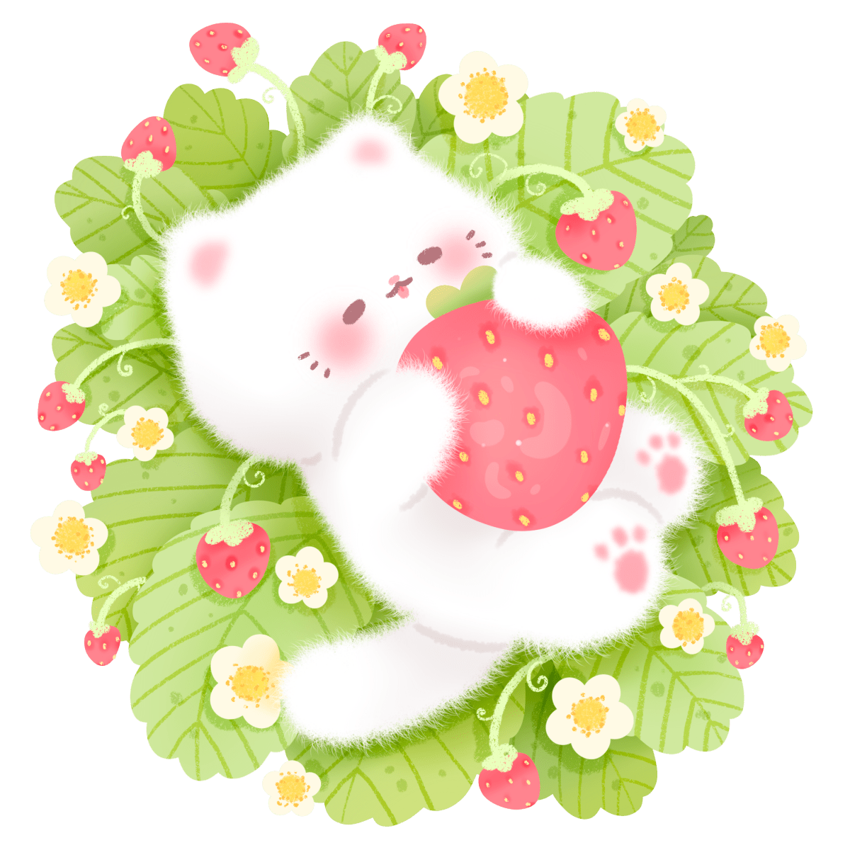 Fluffy kitty strawberry patch sticker