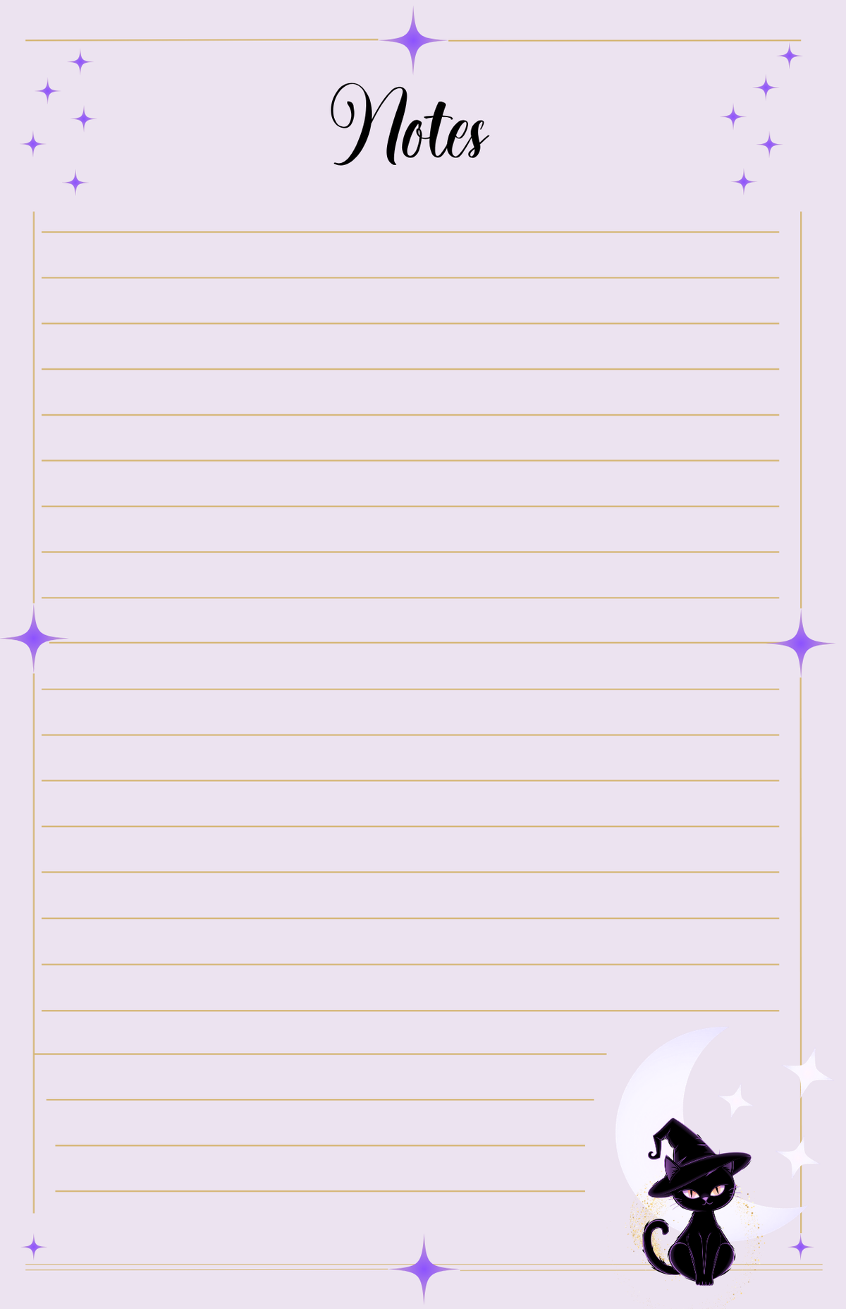 Black Cat Notepad | Purple Witchy Celestial Desk Stationery