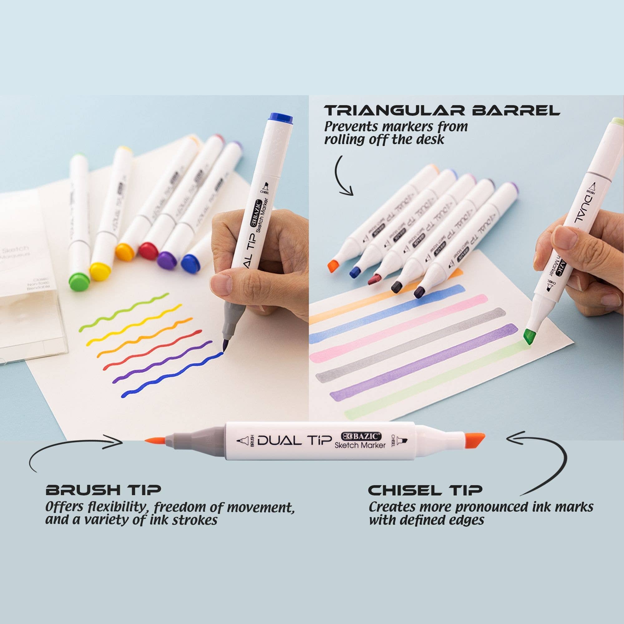 Dual Tip Alcohol-Based Markers 6 Fluorescent Colors