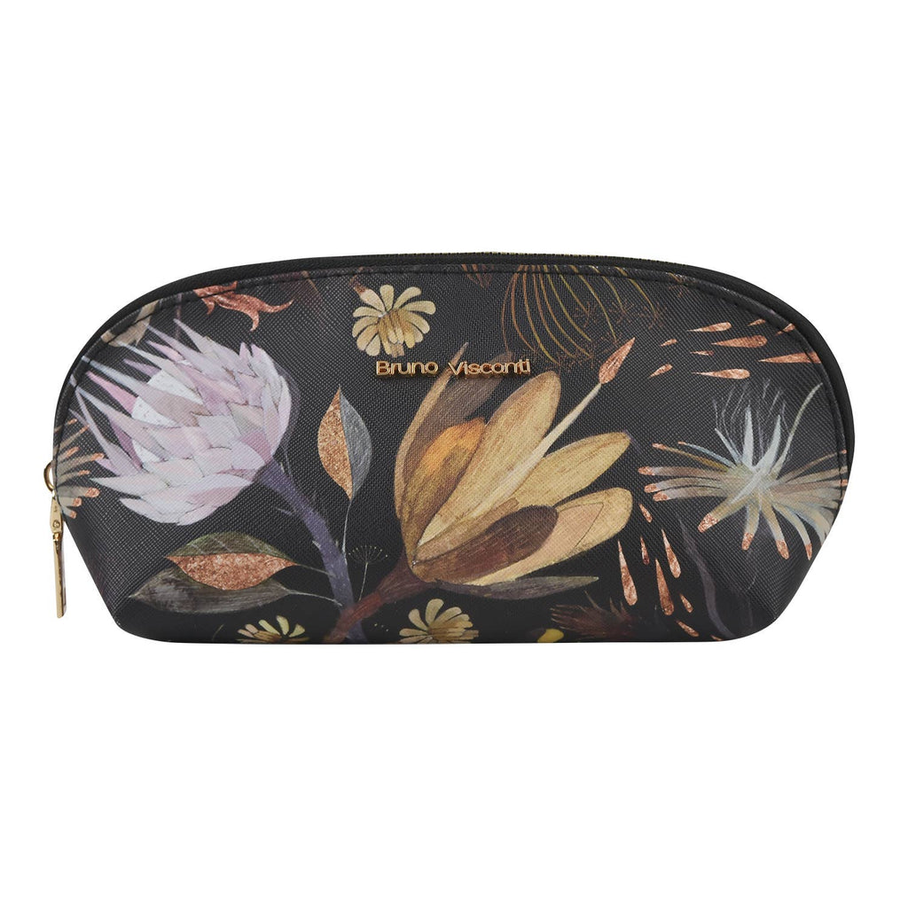 Vegan Leather Zip Pouch - Night Flowers