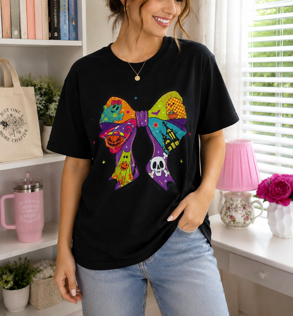 Halloween Cute Bow T-Shirt in Black