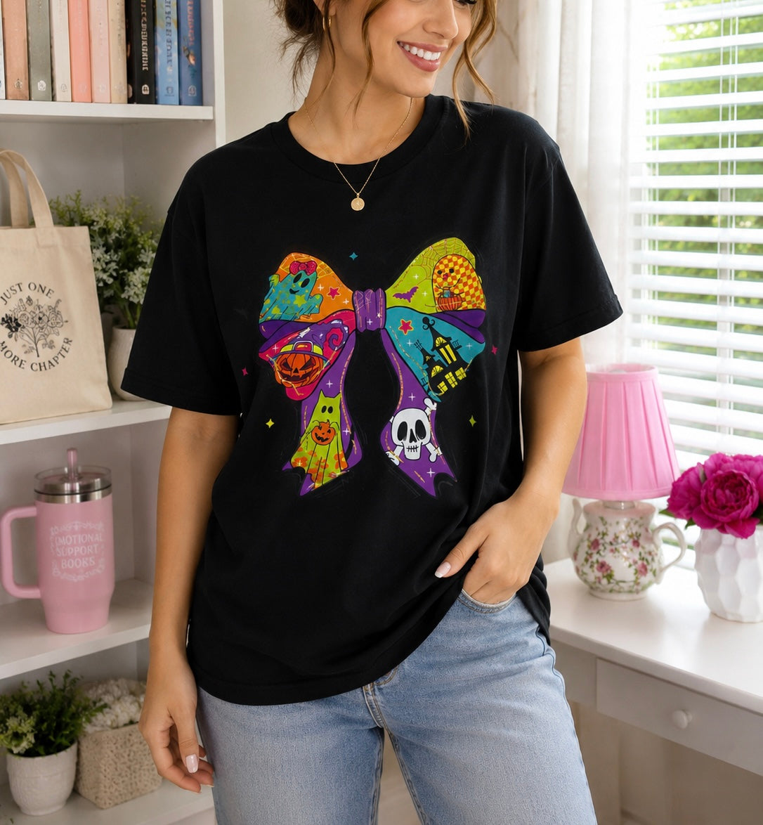 Halloween Cute Bow T-Shirt in Black