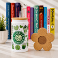 Cafecito Y Chisme Green 16oz Bamboo Lid Glass Cup